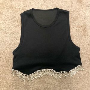 Rhinestone tassle cropped top